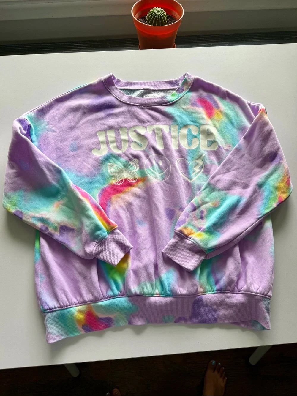 Justice Lavender Tie-Dye Logo Sweatshirt with Pastel Accents